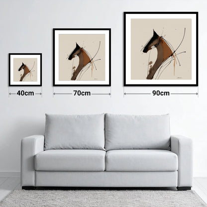 Abstract Equine Spirit - size guide showing 40cm, 70cm and 90cm art prints