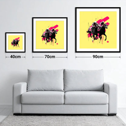 High Stakes Sprint - size guide showing 40cm, 70cm and 90cm art prints