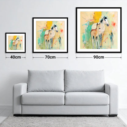 Gentle Guardianship - size guide showing 40cm, 70cm and 90cm art prints