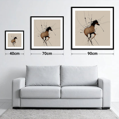 Kinetic Equine Spirit - size guide showing 40cm, 70cm and 90cm art prints