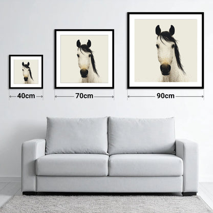Gilded Equine Gaze - size guide showing 40cm, 70cm and 90cm art prints