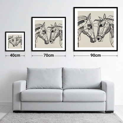 Linear Equine Connection - size guide showing 40cm, 70cm and 90cm art prints