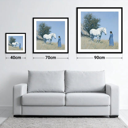 Quiet Companionship - size guide showing 40cm, 70cm and 90cm art prints
