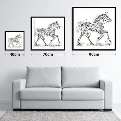 Structural Stride - size guide showing 40cm, 70cm and 90cm art prints