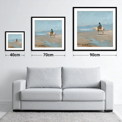 Coastal Contemplation - size guide showing 40cm, 70cm and 90cm art prints