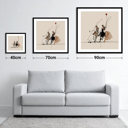Polo Dynamics - size guide showing 40cm, 70cm and 90cm art prints