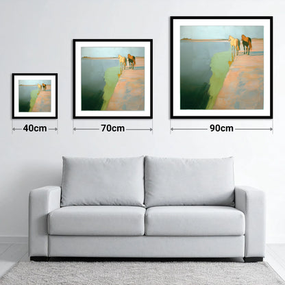 Shoreline Companions - size guide showing 40cm, 70cm and 90cm art prints