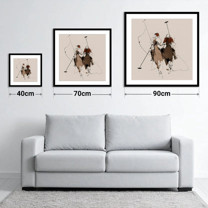 Polo Pursuit - size guide showing 40cm, 70cm and 90cm art prints