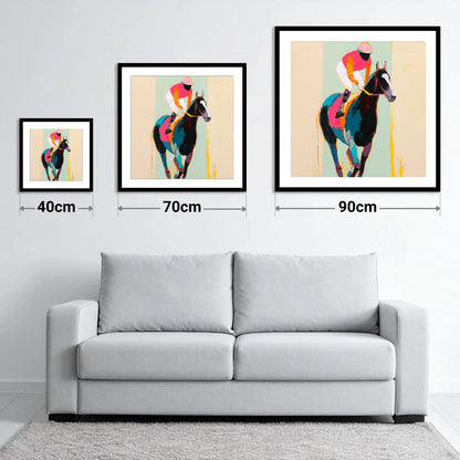 The Bold Contender - size guide showing 40cm, 70cm and 90cm art prints
