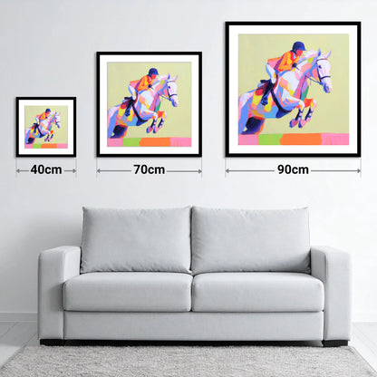 Technicolour Flight - size guide showing 40cm, 70cm and 90cm art prints
