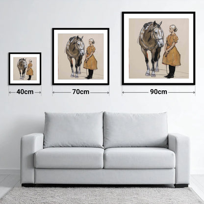 The Quiet Connection - size guide showing 40cm, 70cm and 90cm art prints