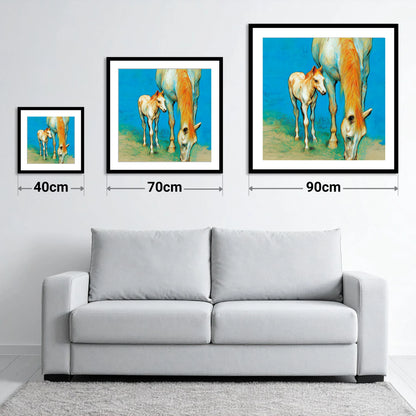 Nurture and Nature - size guide showing 40cm, 70cm and 90cm art prints
