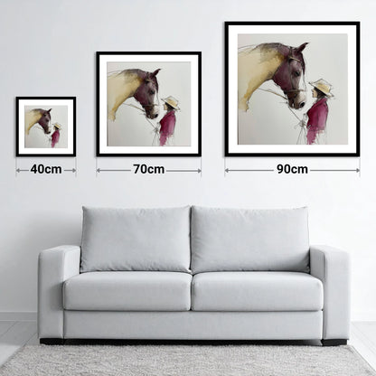 The Silent Dialogue - size guide showing 40cm, 70cm and 90cm art prints