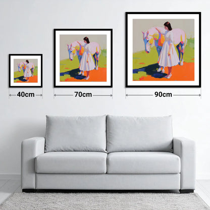 Radiant Connection - size guide showing 40cm, 70cm and 90cm art prints