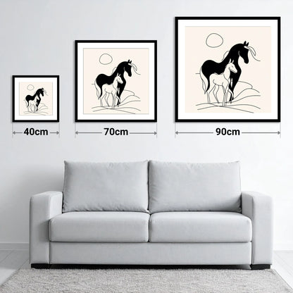 Silhouette of Devotion - size guide showing 40cm, 70cm and 90cm art prints
