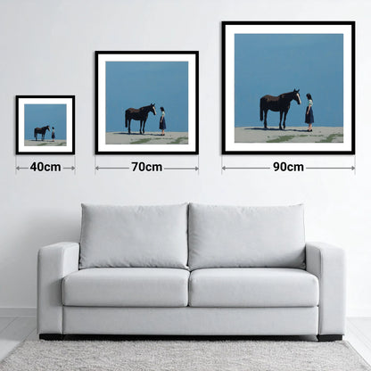 A Quiet Accord - size guide showing 40cm, 70cm and 90cm art prints