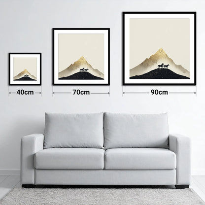 The Golden Trail - size guide showing 40cm, 70cm and 90cm art prints