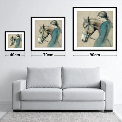 The Silent Bond - size guide showing 40cm, 70cm and 90cm art prints