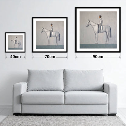 Serenity Before the Start - size guide showing 40cm, 70cm and 90cm art prints