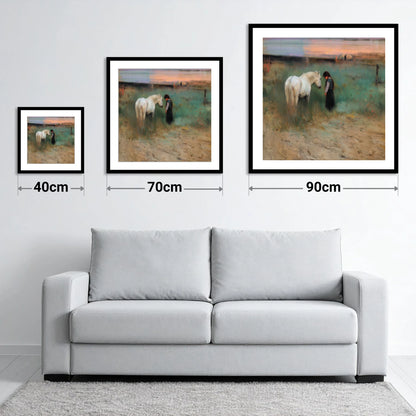 The Quiet Bond - size guide showing 40cm, 70cm and 90cm art prints