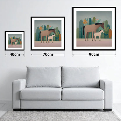 Tranquil Grove - size guide showing 40cm, 70cm and 90cm art prints