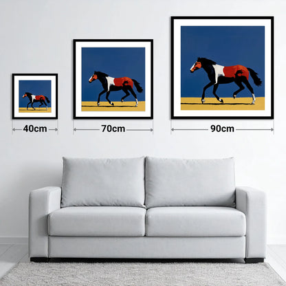 Vibrant Equine Stride - size guide showing 40cm, 70cm and 90cm art prints