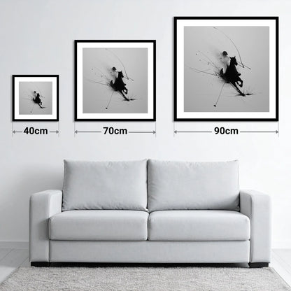 Phantom Polo Strike - size guide showing 40cm, 70cm and 90cm art prints