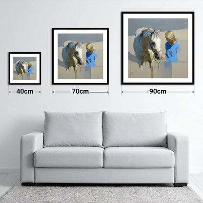 Quiet Connection - size guide showing 40cm, 70cm and 90cm art prints