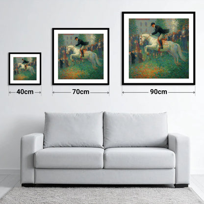 The Luminous Leap - size guide showing 40cm, 70cm and 90cm art prints