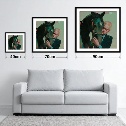 Quiet Connection - size guide showing 40cm, 70cm and 90cm art prints