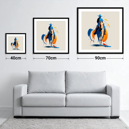Cobalt Western Spirit - size guide showing 40cm, 70cm and 90cm art prints