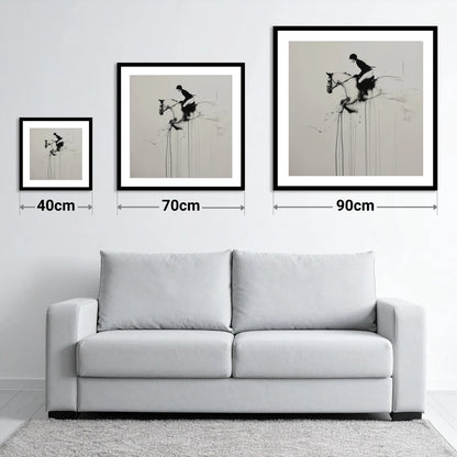 Airborne Elegance - size guide showing 40cm, 70cm and 90cm art prints