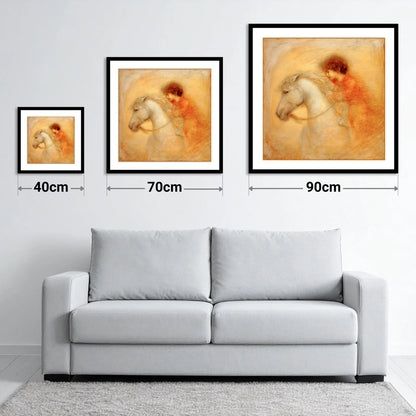 Golden Embrace - size guide showing 40cm, 70cm and 90cm art prints