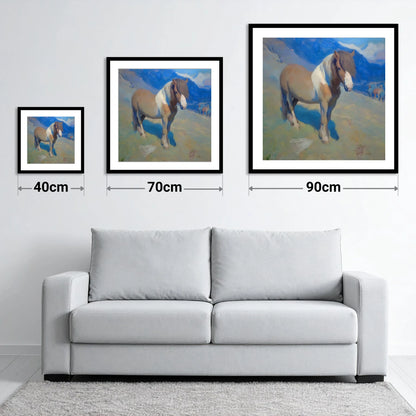 Highland Sentinel - size guide showing 40cm, 70cm and 90cm art prints