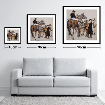 The Paddock Assembly - size guide showing 40cm, 70cm and 90cm art prints
