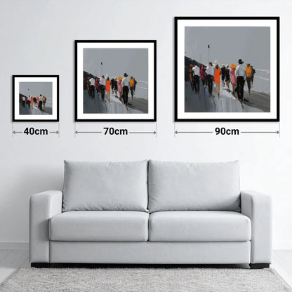 The Grandstand Parade - size guide showing 40cm, 70cm and 90cm art prints