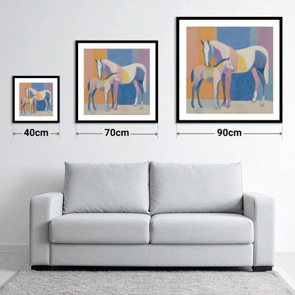 Geometric Equine Harmony - size guide showing 40cm, 70cm and 90cm art prints