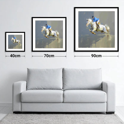 Suspension in Slate - size guide showing 40cm, 70cm and 90cm art prints