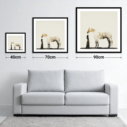 The Golden Bond - size guide showing 40cm, 70cm and 90cm art prints