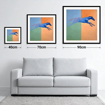 Cobalt Stretch - size guide showing 40cm, 70cm and 90cm art prints