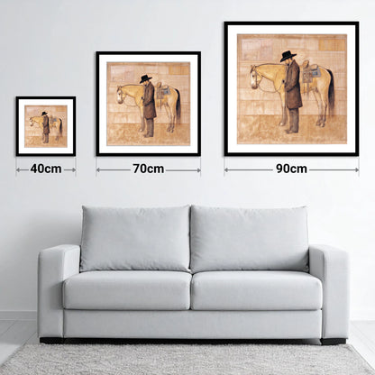 The Quiet Bond - size guide showing 40cm, 70cm and 90cm art prints