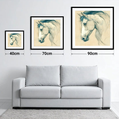Quiet Grey Profile - size guide showing 40cm, 70cm and 90cm art prints