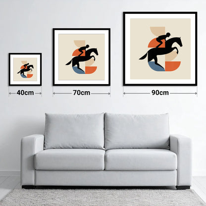 Geometric Steeplechase - size guide showing 40cm, 70cm and 90cm art prints