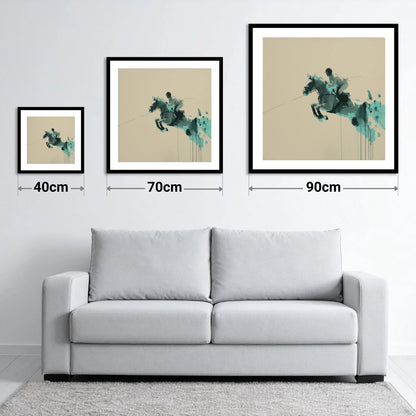 Suspended In Teal - size guide showing 40cm, 70cm and 90cm art prints