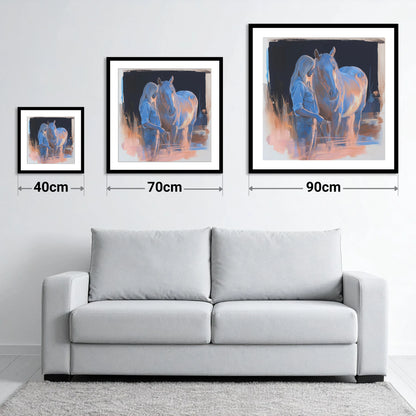 A Quiet Understanding - size guide showing 40cm, 70cm and 90cm art prints