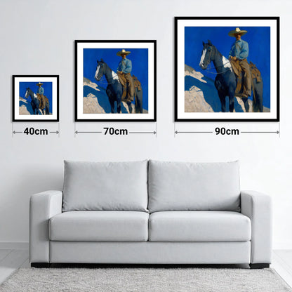 Under the Cobalt Sky - size guide showing 40cm, 70cm and 90cm art prints