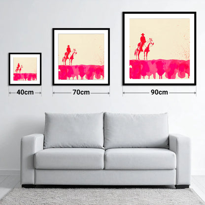 Crimson Frontier - size guide showing 40cm, 70cm and 90cm art prints