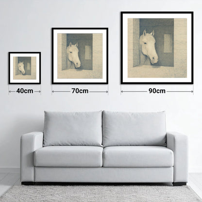 The Quiet Observer - size guide showing 40cm, 70cm and 90cm art prints
