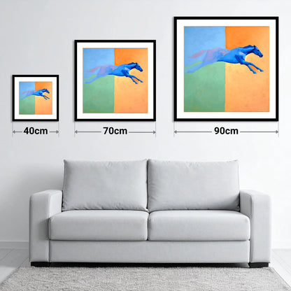 Cobalt Stretch - size guide showing 40cm, 70cm and 90cm art prints