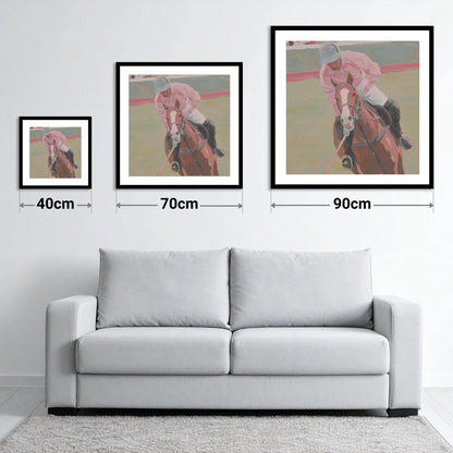 Dusty Pink Pursuit - size guide showing 40cm, 70cm and 90cm art prints